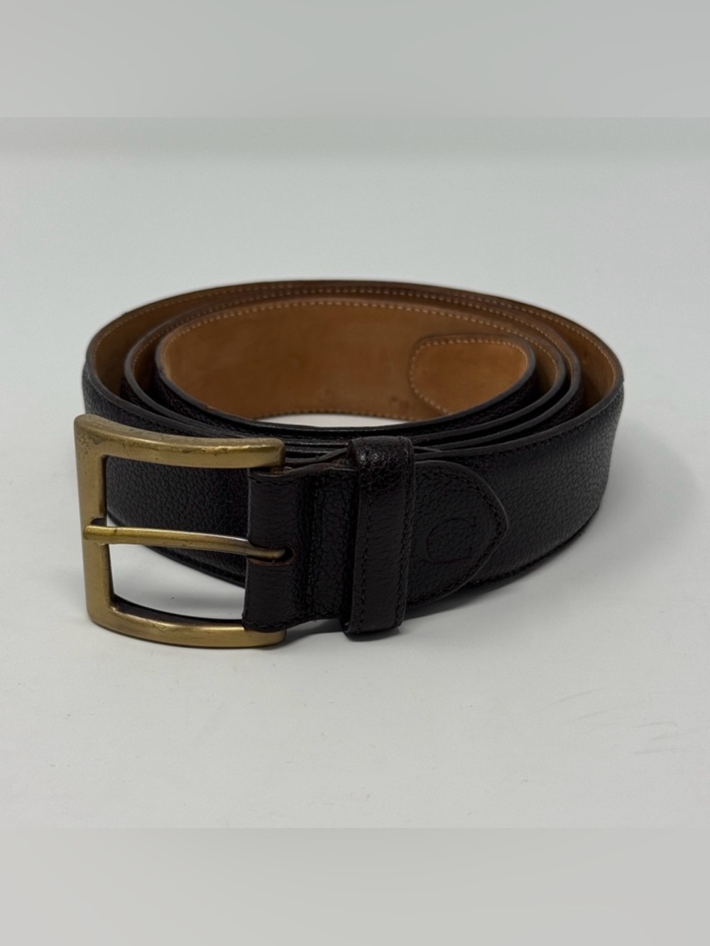 Canali Black Leather Belt Brass Buckle Made in Italy Size 100 (38 - 40”)